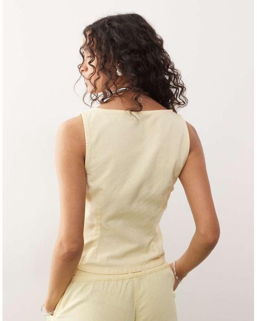 Collusion Natural Linen Look Fitted Sweetheart Neckline Vest Co-ord