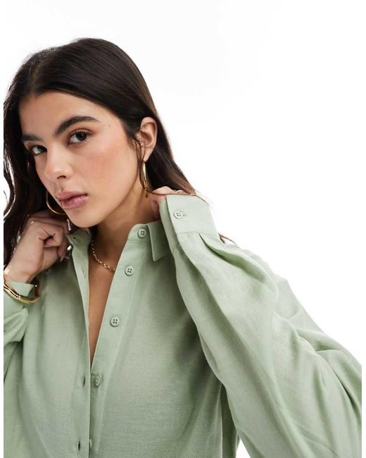 Camisa De Mezcla De Lino De -Verde ASOS de color Green