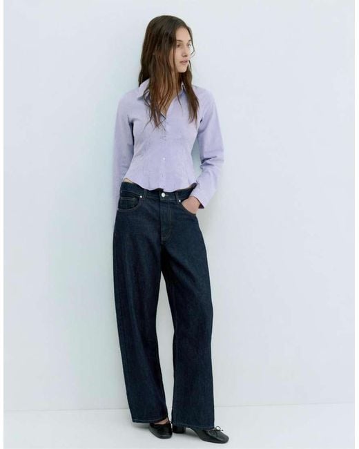 Pull&Bear White Fitted Shirt With Pleats