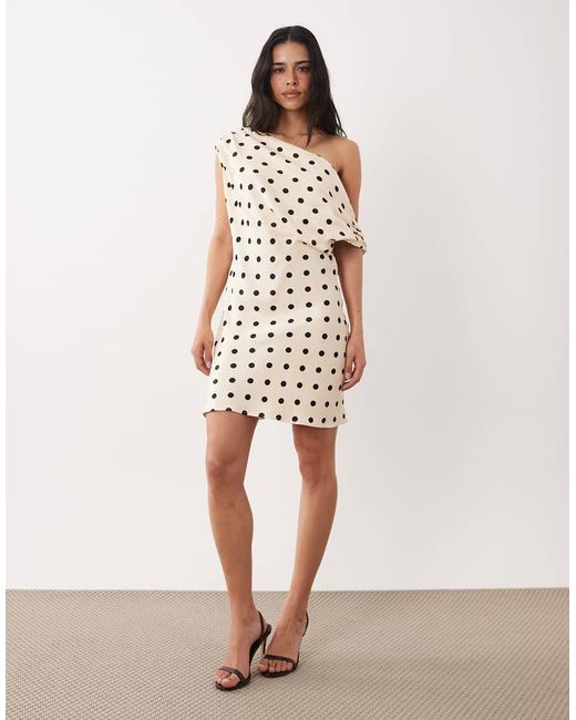 ASOS Natural Satin One Shoulder Drape Mini Dress