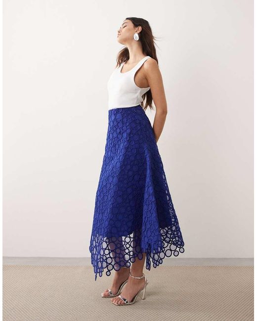 ARRANGE Blue Circle Embroidered Full Maxi Skirt