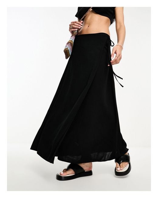 Miss Selfridge Black Linen Blend Wrap Maxi Skirt