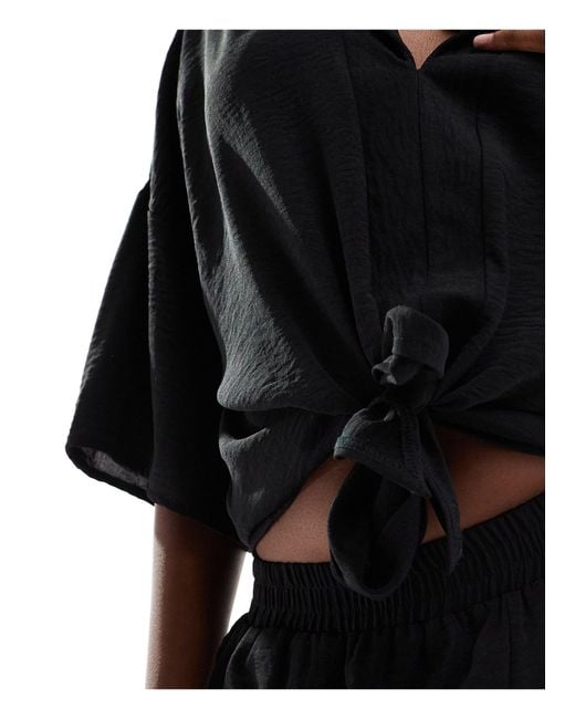 AX Paris Black Textured Tie Front Shirt Co-ord