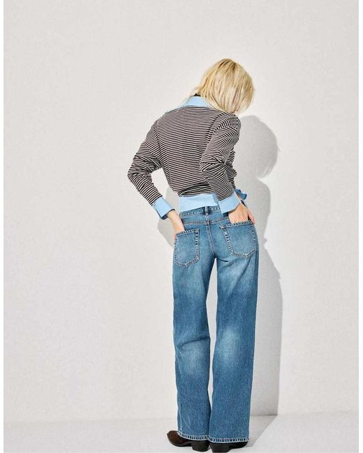 Stradivarius Blue Tall D91 Low-Rise Wide-Leg Jeans