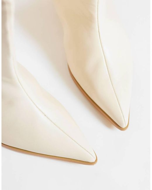 Public Desire White Lola Kitten Heel Knee Boots