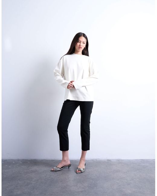 TOPSHOP White Premium Interlock Long Sleeve Skater Tee