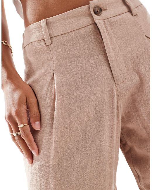 Pantalon large ajusté en lin mélangé - taupe Miss Selfridge en coloris White