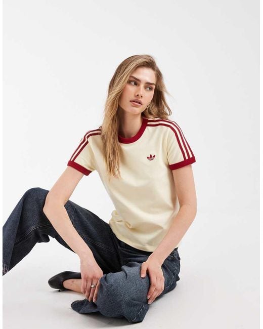 Adidas Originals Natural Slim Fit Three Stripe T-Shirt