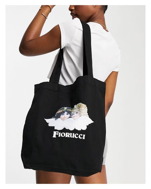Fiorucci Gray Tote Bag With Long Strap And Angel Graphic
