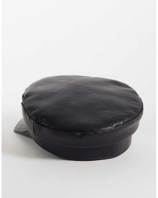 ASOS Gray Leather Look Baker Boy Hat