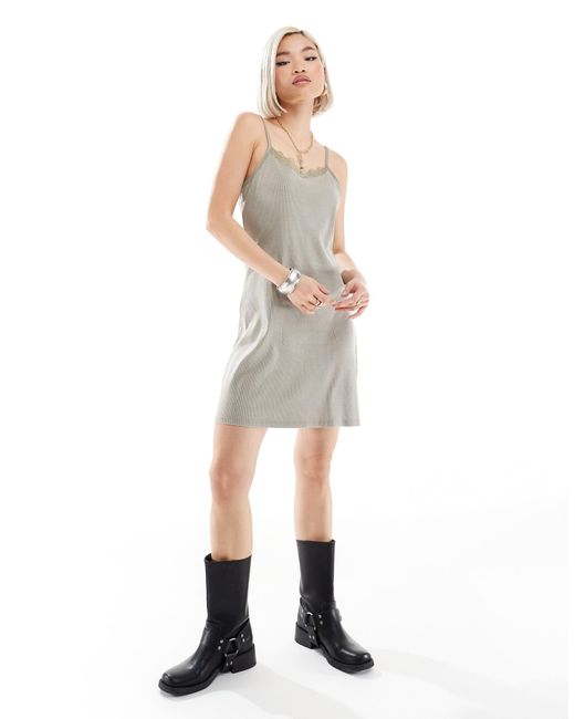 Monki Multicolor Jersey Rib Mini Slip Dress With Lace Trim