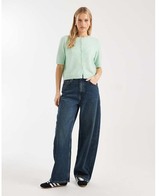 Vero Moda Green Round Neck Knitted Short Sleeve Cardigan
