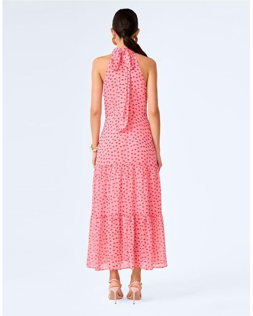 OMNES Pink Dresses Romeo High-Neck Chiffon Midi Dress