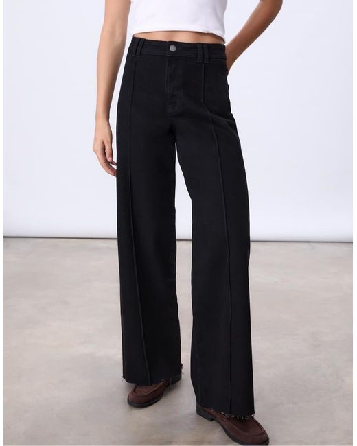 Stradivarius Black D63 Wide-leg Jeans With Seams