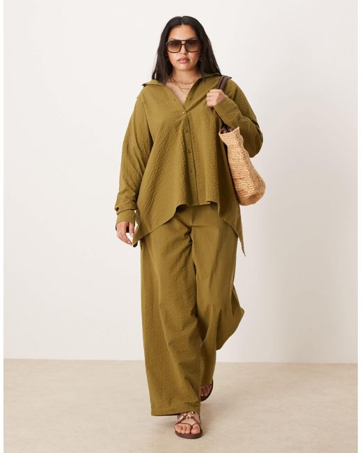 ASOS Green Curve Seersucker Relaxed Pull On Trousers Co-ord