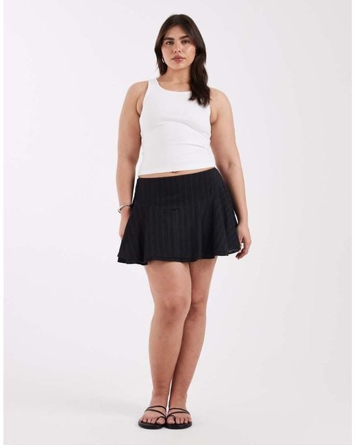 ASOS White Asos Design Curve Textured Drop Waist Lace Insert Mini Skirt