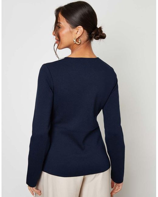Threadbare Blue Cinched Knitted Button Up Cardigan