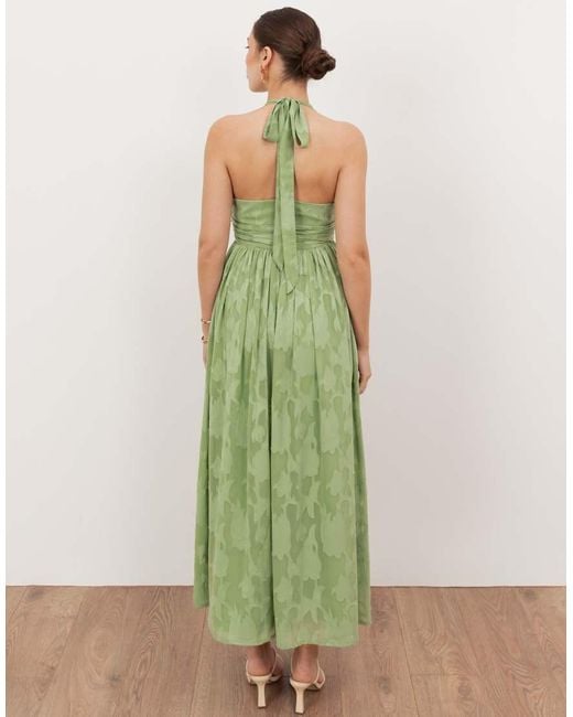 ANAYA Green Floral Burnout Halter Neck Midaxi Dress