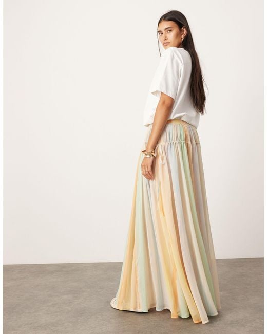 ASOS Natural Tiered Maxi Skirt With Tie Waist