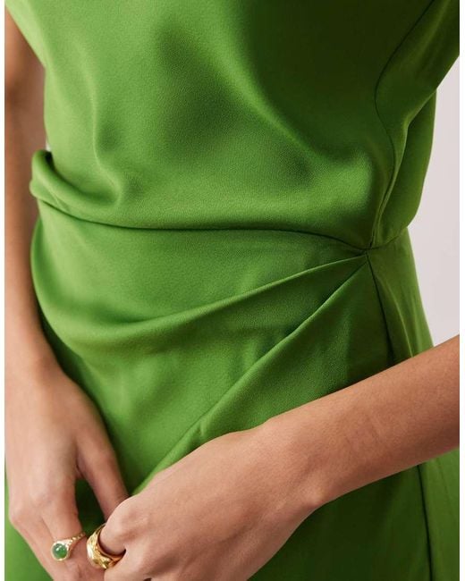 ASOS Green Asos Design Tall Satin High Neck Pleated Bodice Midi Dress