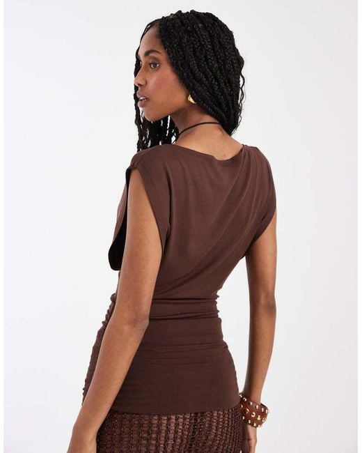 ASOS Brown Slouch Relaxed Neck Ruched Waist Tank Top