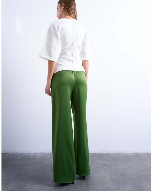 TOPSHOP White Satin Tie Waist Wide Leg Trouser