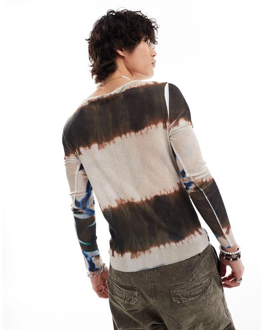 T-shirt à manches longues près du corps en tulle imprimé abstrait Collusion pour homme en coloris Gray