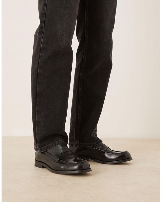 Mango Black Classic Leather Loafers for men