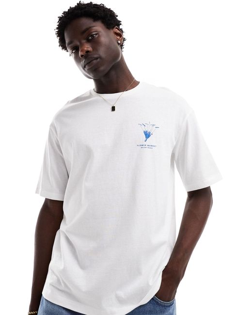Camiseta blanca extragrande con estampado botánico SELECTED de hombre de color Blue
