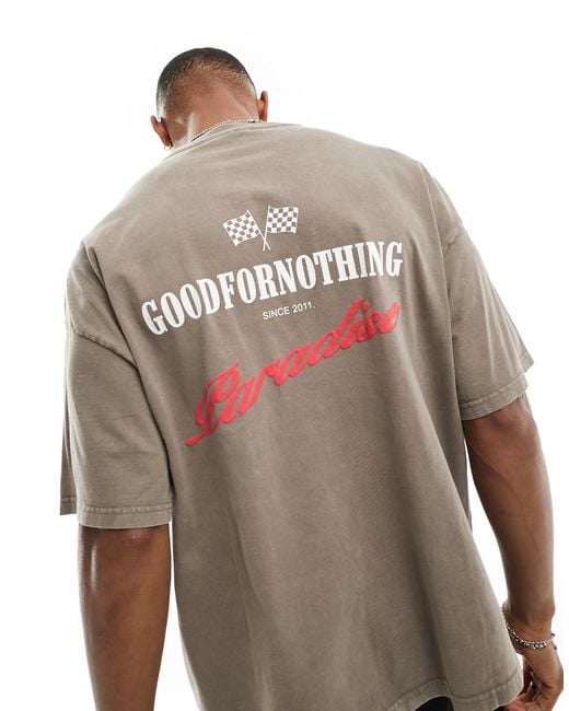 Good For Nothing Gray Oversized T-shirt With Motocross Print for men