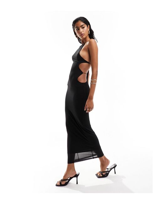 ASOS Black Mesh Halter Maxi Dress With Extreme Cut Out Back Detail