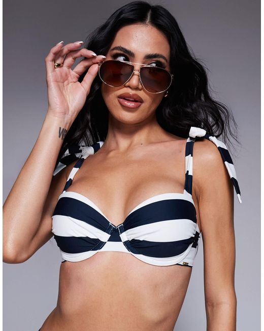 Boux Avenue Blue Striped Wire Balconette Bikini Top