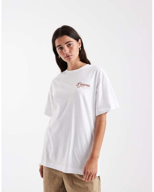 New Look White Pizzeria Printed Oversized Tee