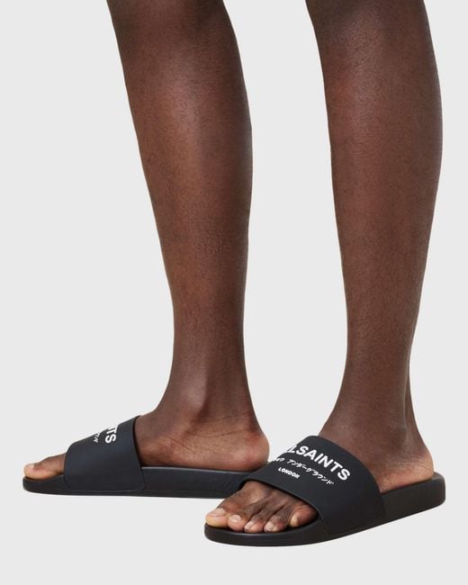 AllSaints Brown Underground Rubber Slides for men