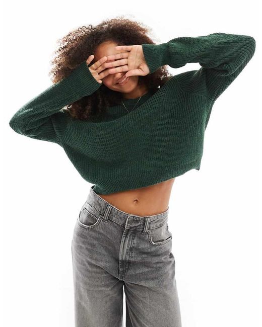 Cotton On Green Rib Crop Crew Neck Sweater