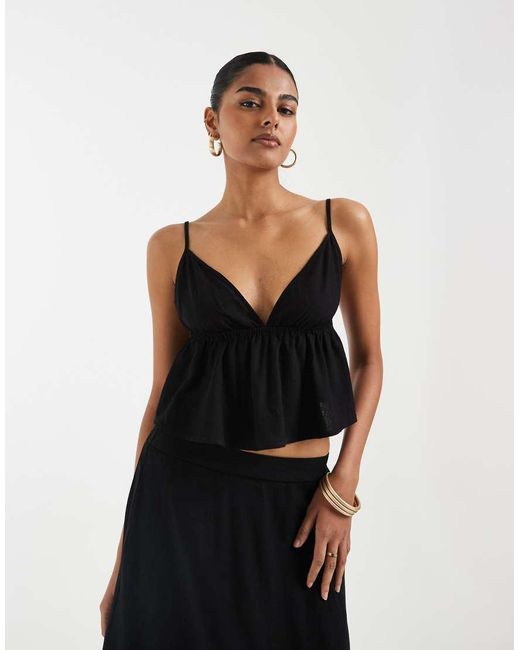 Vero Moda Black Linen Touch Cami Strap Top Co-ord