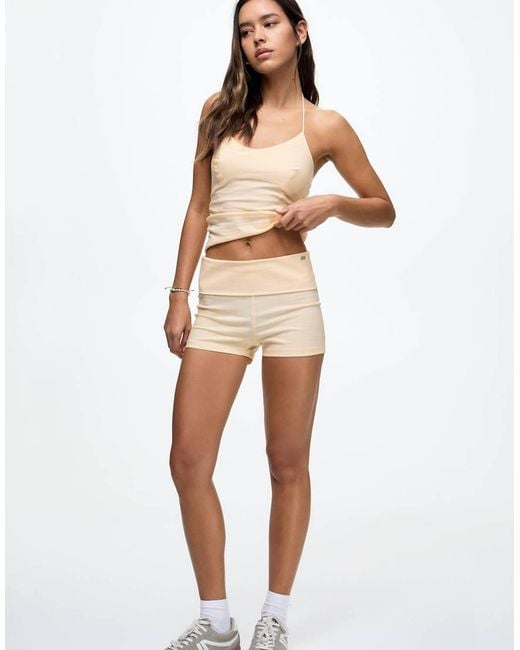 Pull&Bear Natural Stripe Fold Over Waist Micro Short