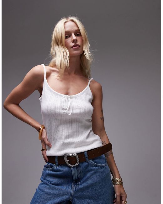TOPSHOP Gray Pointelle Tie Front Cami Top