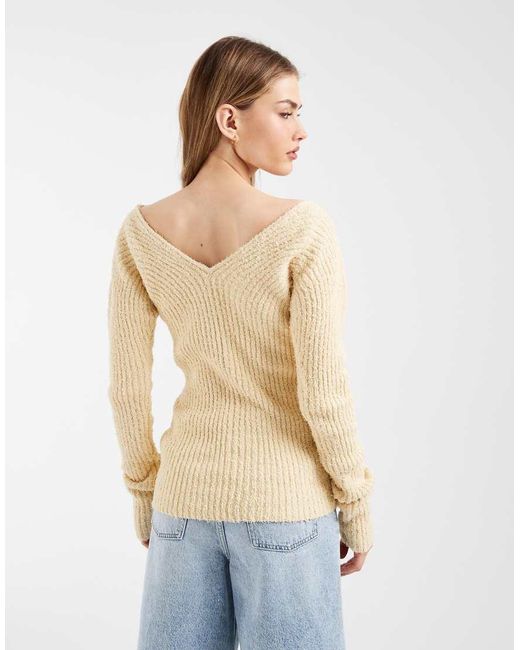 & Other Stories Blue Structured Rib V Neck Knitted Top