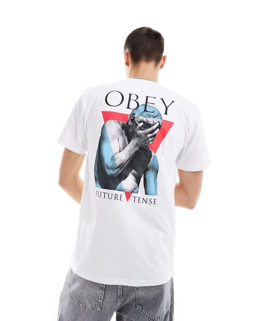 T-shirt a maniche corte unisex bianca con grafica "future tense" di Obey in White