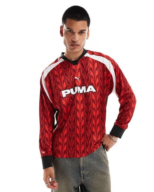 PUMA Red Long Sleeve Football Jersey for men