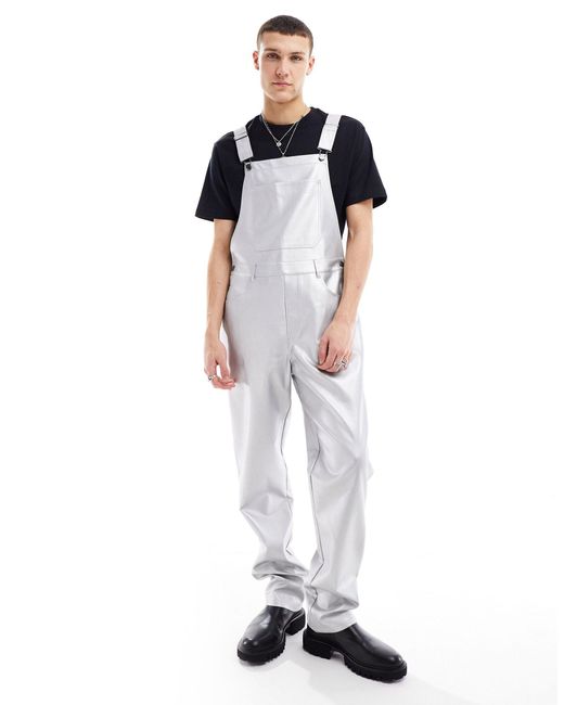 ASOS White Leather Look Dungaree for men