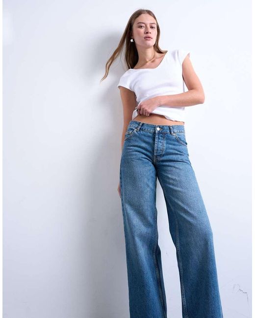 TOPSHOP Blue Ember Low Rise Straight Leg Jean