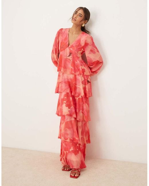 Pretty Lavish Pink Balloon Sleeve Ruffle Maxi Dress