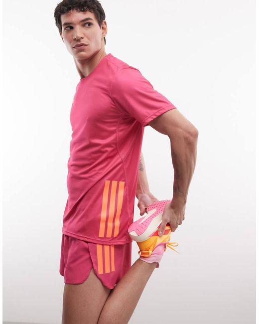 Adidas Originals Pink Adidas Running Adizero T-Shirt for men