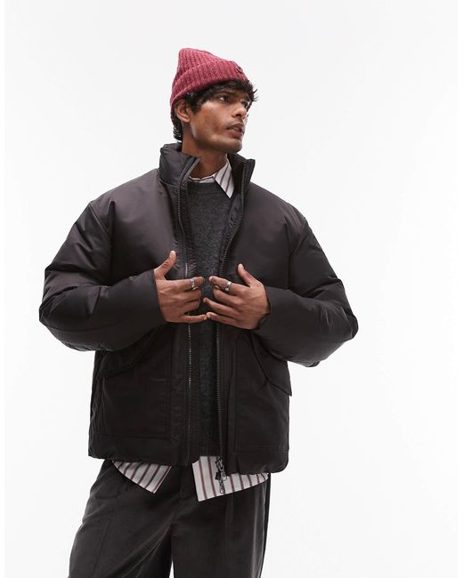 ARKET Black Down Clean Padding Jacket With Zip Front And Front Flap Pockets for men