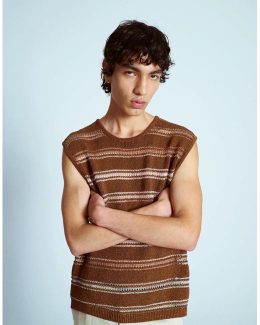 Topman – relaxed-fit-tanktop aus häkelstrick in Brown für Herren