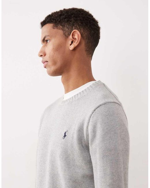 Polo Ralph Lauren Gebreide Trui Van Zwaargewicht Katoen Met Icoonlogo in het Gray