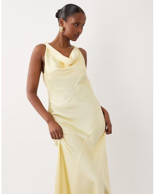 Vila Natural Halter Cowl Neck Satin Maxi Dress