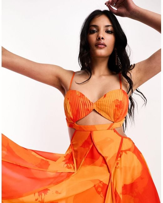 ASOS Corset Strappy Cut Out Maxi Dress in Orange | Lyst Australia